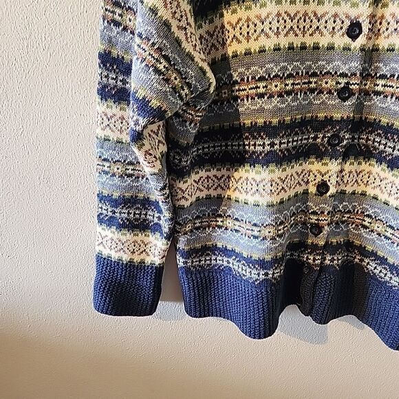 Tiara Women Fair Isle cardigan Colorful Blue Buttons Sz 14/16 - Picture 3 of 5